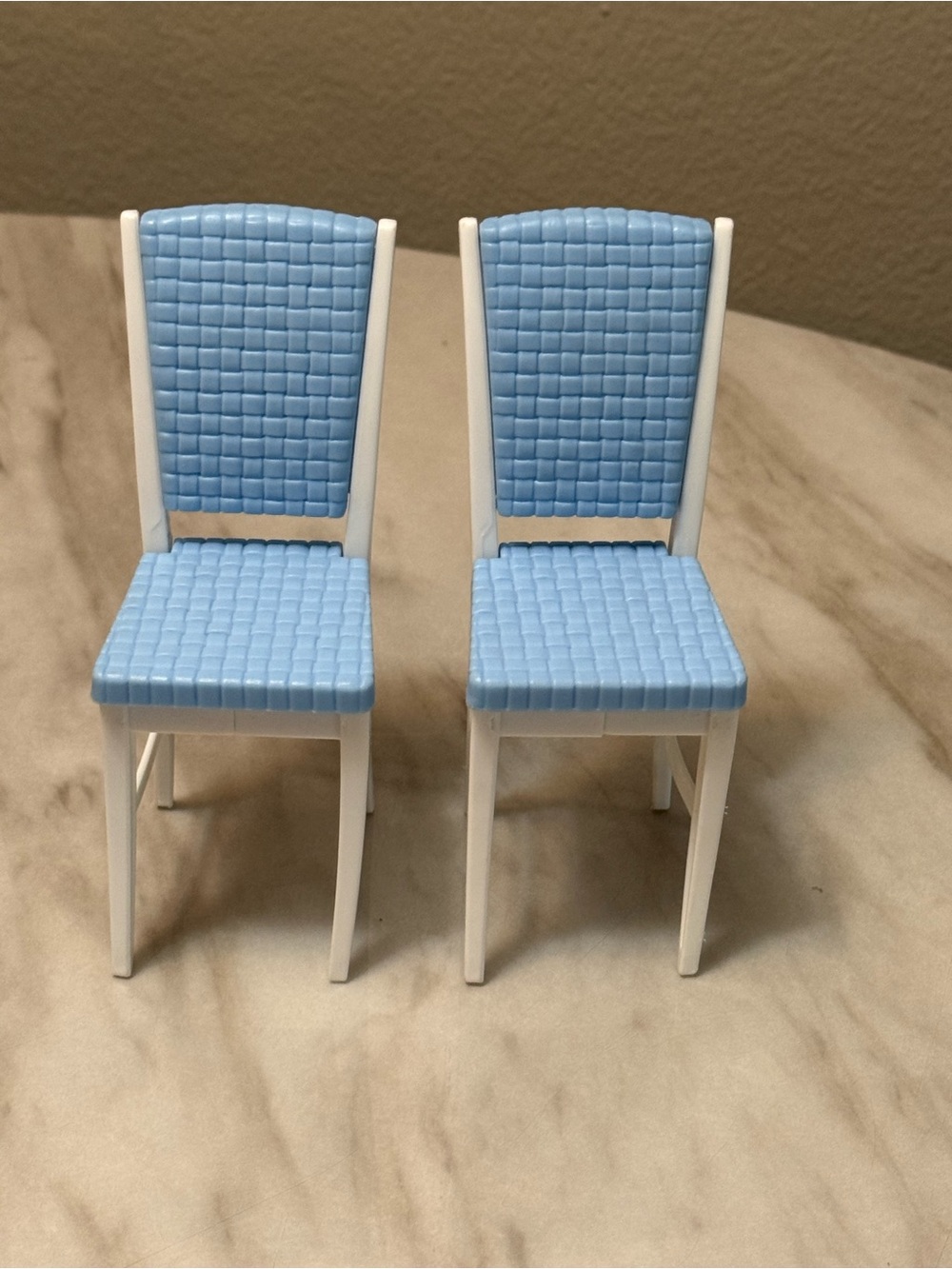 Barbie Mattel blue white Barbie dream house kitchen chairs (missing back 1 chair